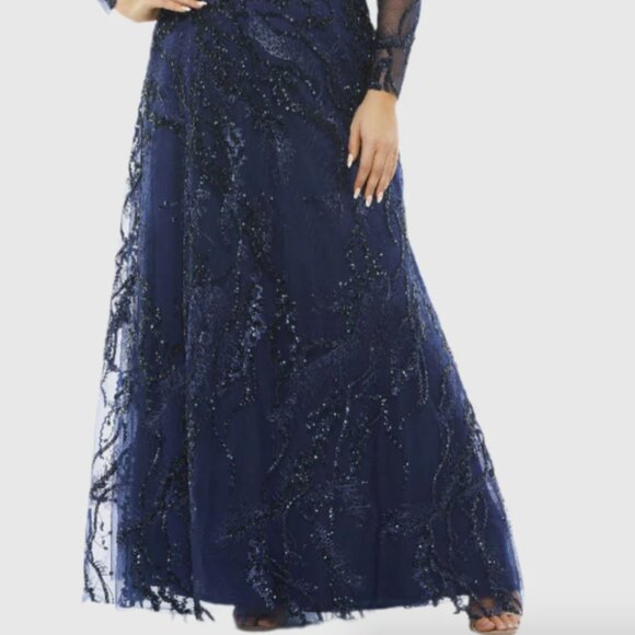 MAC DUGGAL 67922 EMBELLISHED ILLUSIONS VNECK ALINE MIDNIGHT LONG SLEEVE GOWN 16W - Picture 2 of 5